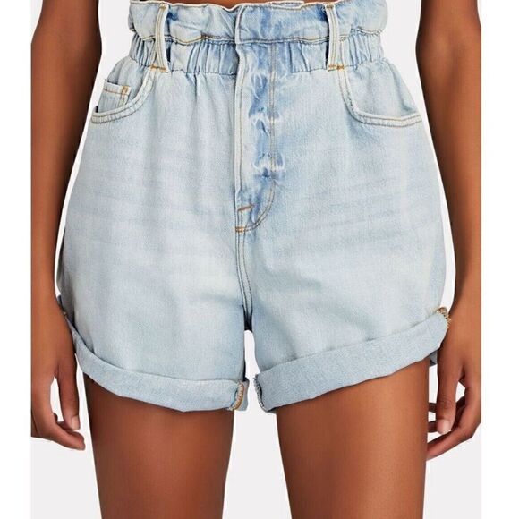 FRAME Elastic Waist Shorts in Natoma Clean Paperbag Denim- Size Small - Picture 2 of 12